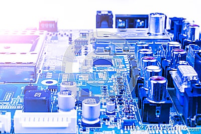 Circuitboard with resistors, microchips and electronic componentCircuitboard with resistors, microchips and electronic components. Stock Photo