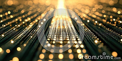 Circuitous Data Streams: Abstract Close-Up with Glowing Particles and Interwoven Layers Stock Photo