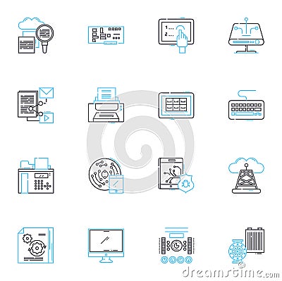 Circuitry linear icons set. Voltage, Resistance, Capacitance, Current, Inductance, Diode, Transistor line vector and Vector Illustration