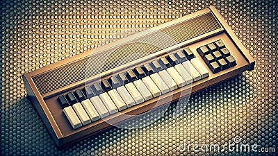 Circuitry Symphony: A Halftone Computer Playing on a Retro Keyboard Generative AI Stock Photo