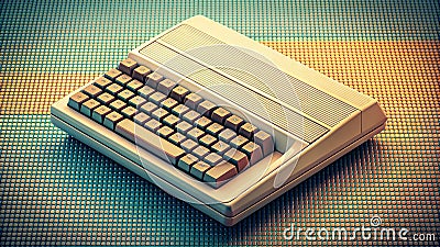 Circuitry Symphony: A Halftone Computer Playing on a Retro Keyboard Generative AI Stock Photo