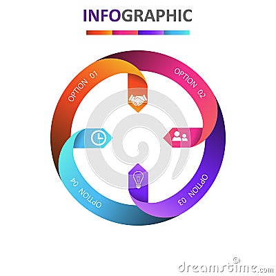 Circular abstract infographic with four options, arrows inside, vector illustration of EPS 10 Cartoon Illustration