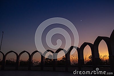 Circular array of arches in the Dark night sky Stock Photo