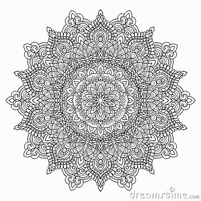 Circular Black and White Mandala on a white background. Illustration of coloring book pattern. Vector Vector Illustration
