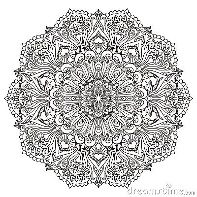 Circular Black and White Mandala on a white background. Illustration of coloring book pattern. Vector Vector Illustration