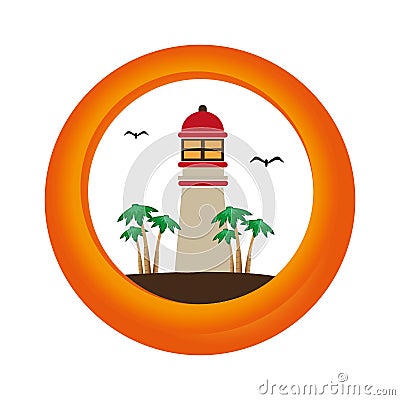 Circular border with colorful island with lighthouse Vector Illustration