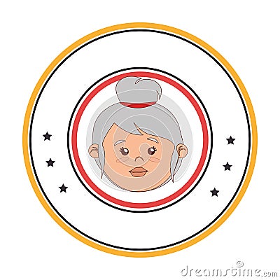 Circular border with front face elderly woman Vector Illustration