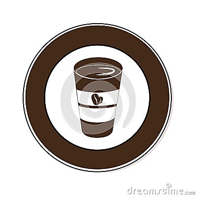 Circular border with glass disposable for hot drinks with lid Vector Illustration