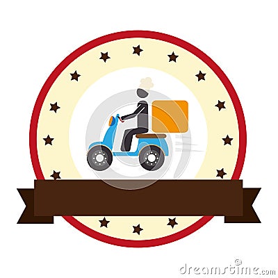 Circular border and label with baker pictogram in scooter Vector Illustration