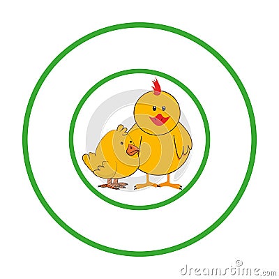 Circular border with label and Chick and hen Vector Illustration