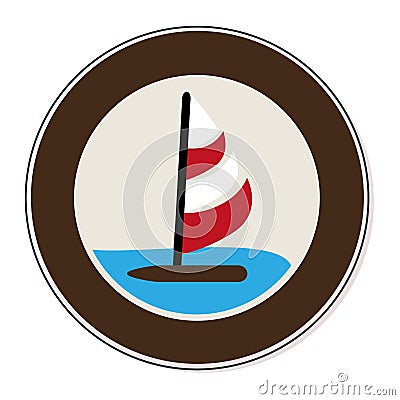 Circular border with ocean and yacht Vector Illustration