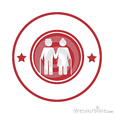 Circular border with pictogram elderly couple with walking stick Vector Illustration