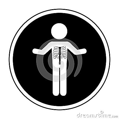 Circular border with pictogram silhouette male system bone Vector Illustration