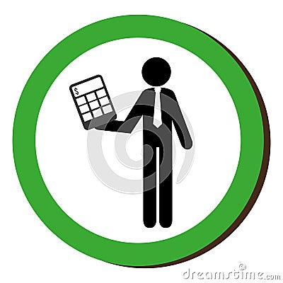 Circular border silhouette executive man with calculator Vector Illustration