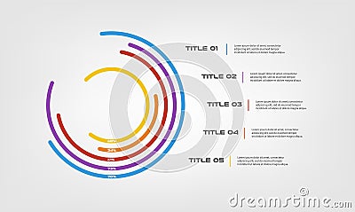 Circular chart color infographics step by step in a series of circle. Element of chart, graph, diagram with 5 options - Vector Illustration