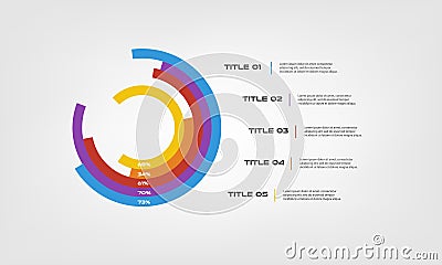 Circular chart color infographics step by step in a series of circle. Element of chart, graph, diagram with 5 options - Vector Illustration