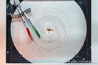 Circular chart recorder for data record temperature time etc. in manufacturing process Stock Photo