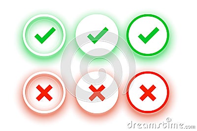 Circular check mark and cross buttons set Vector Illustration