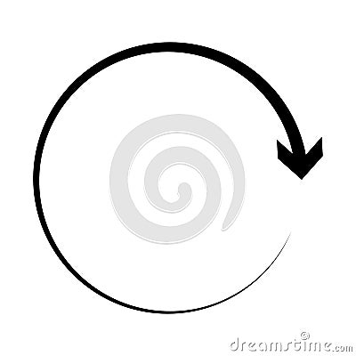 Circular, circle arrow right. Radial arrow icon, symbol. Clockwise rotate, twirl, twist concept element. Spin, vortex pointer. Vector Illustration