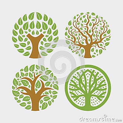 Circular circle tree plant leaf organic logo Vector Illustration