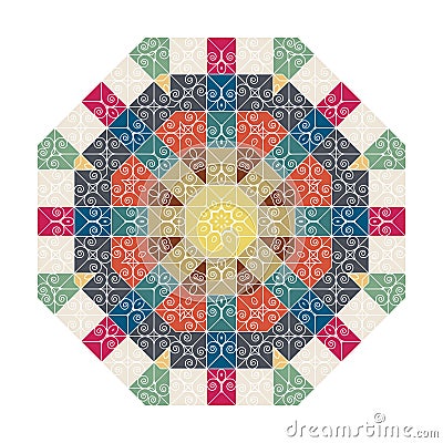 Circular colored ornament, patchwork texture. Mandala Stock Photo