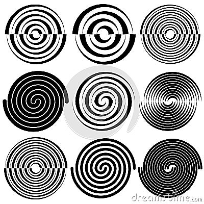 Circular concentric circles, rings. Spiral, vortex, swirl desig Vector Illustration