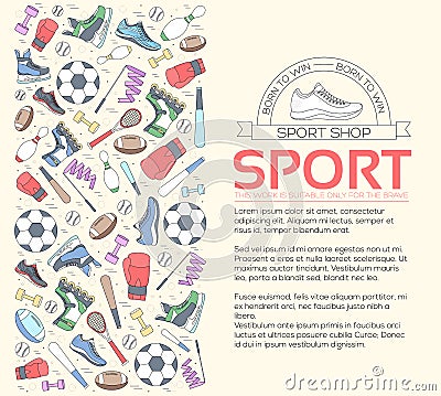 Circular concept of sports equipment background. life style tools with gym device, equipment and items. Training Vector Illustration