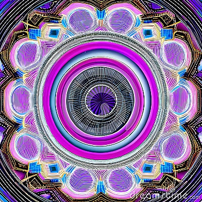 A circular design with intricate interlocking shapes in shades of purple and pink2, Generative AI Stock Photo