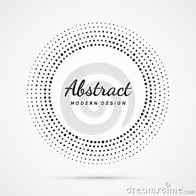 Circular dot frame. Circle border with effect halftone. Modern faded ring. Semitone shape round. Point sphere boarder. Dotted geom Vector Illustration