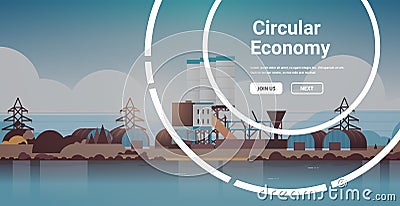 Circular economy concept sharing reusing repairing renovating recycling existing materials energy consumption CO2 Vector Illustration