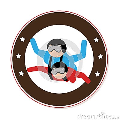 Circular emblem with couple in parachute Vector Illustration