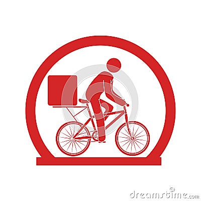 Circular emblem with delivery man in bike Vector Illustration