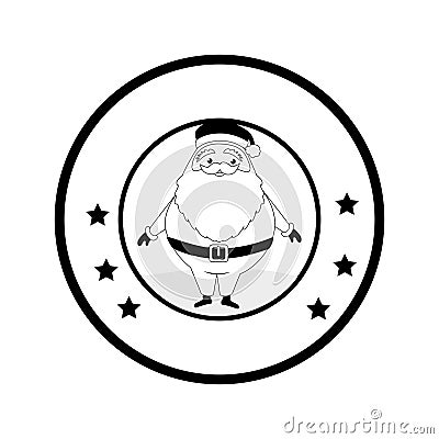 Circular emblem with monochrome santa claus Vector Illustration