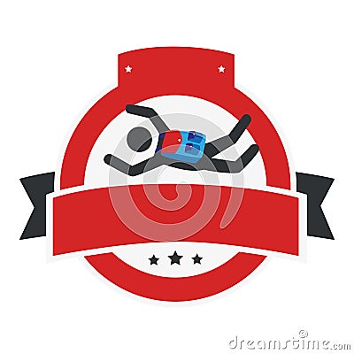 Circular emblem with ribbon and skydiver Vector Illustration