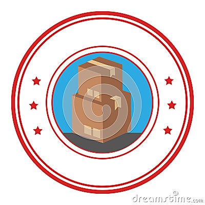 Circular emblem with stacking package box Vector Illustration