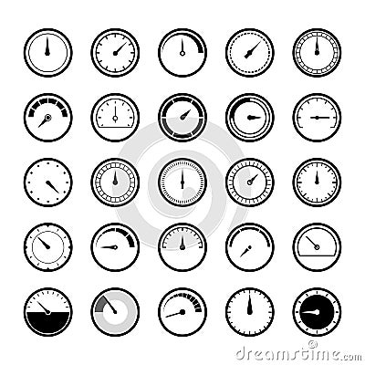 Circular energy meter icons set. Speedometr, manometr icon vector Vector Illustration