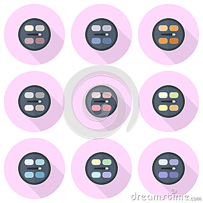 Circular eyeshadow palettes vector flat icon set Vector Illustration