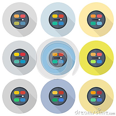 Circular eyeshadow palettes vector flat icon set Vector Illustration