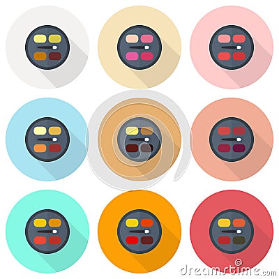 Circular eyeshadow palettes vector flat icon set Vector Illustration