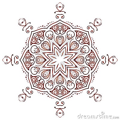 Circular floral ornament Mehndi Henna Tattoo Mandala, Yantra brown Vector Illustration