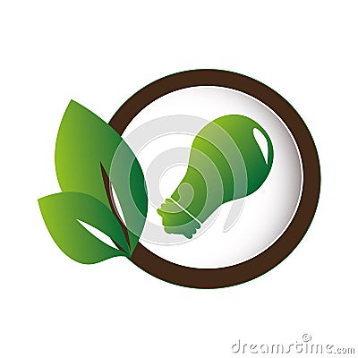 Circular frame with leaves and eco light bulb Vector Illustration