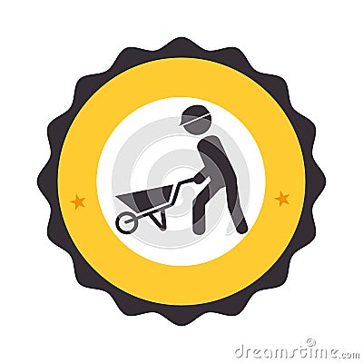 Circular frame with pictogram with man and wheelbarrow Vector Illustration