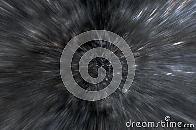 Circular geometric dark silver gray black background. Abstract explosion effect. Centric motion pattern. Warp drive Stock Photo
