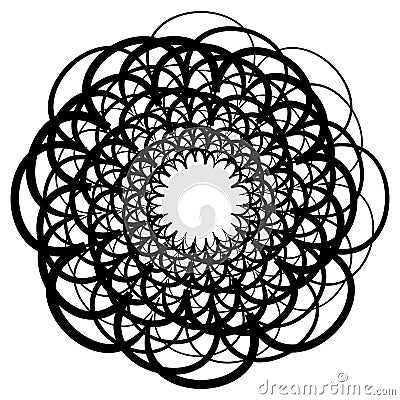 Circular geometric motif. Abstract grayscale op-art element Vector Illustration