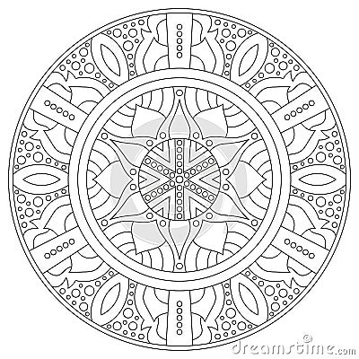 Circular geometric ornament. Round outline Mandala for coloring book page Vector Illustration