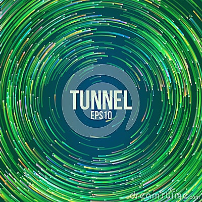 Circular geometric vector background. Green Circle round colorful lines. Abstract vortex trail. Flat whirlpool cover Vector Illustration