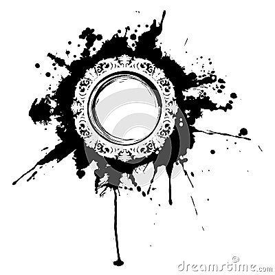 Circular grunge mirror frame. Vector Illustration