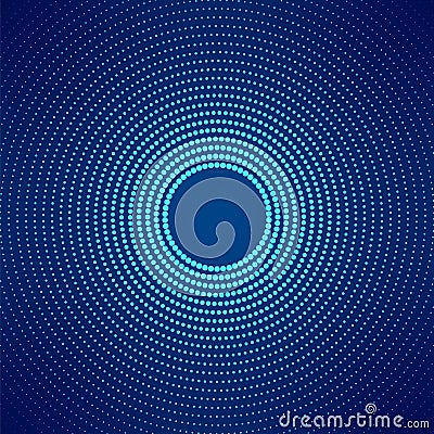 Abstract Circular Shining Halftone Dots Pattern in Dark Blue Background Stock Photo