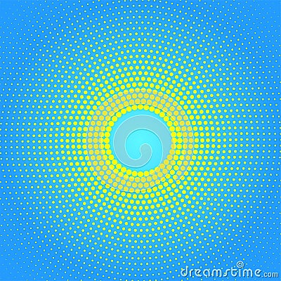 Abstract Circular Yellow Halftone Dots Pattern in Blue Background Stock Photo