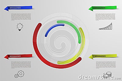 Circular infographics with outline icons. Rounded infographic Vector Illustration